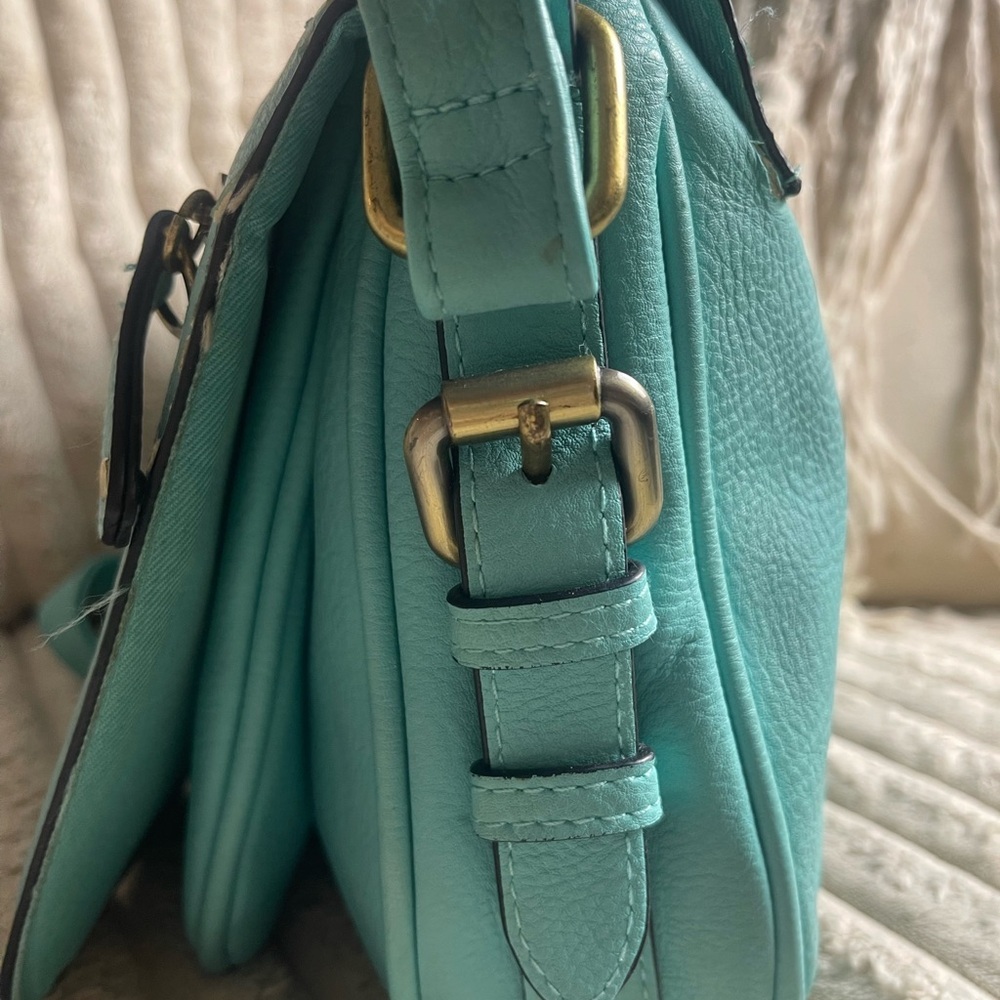 Merona Teal Faux Leather Crossbody Bag Adjustable Strap Zipper Pocket - Picture 6 of 8